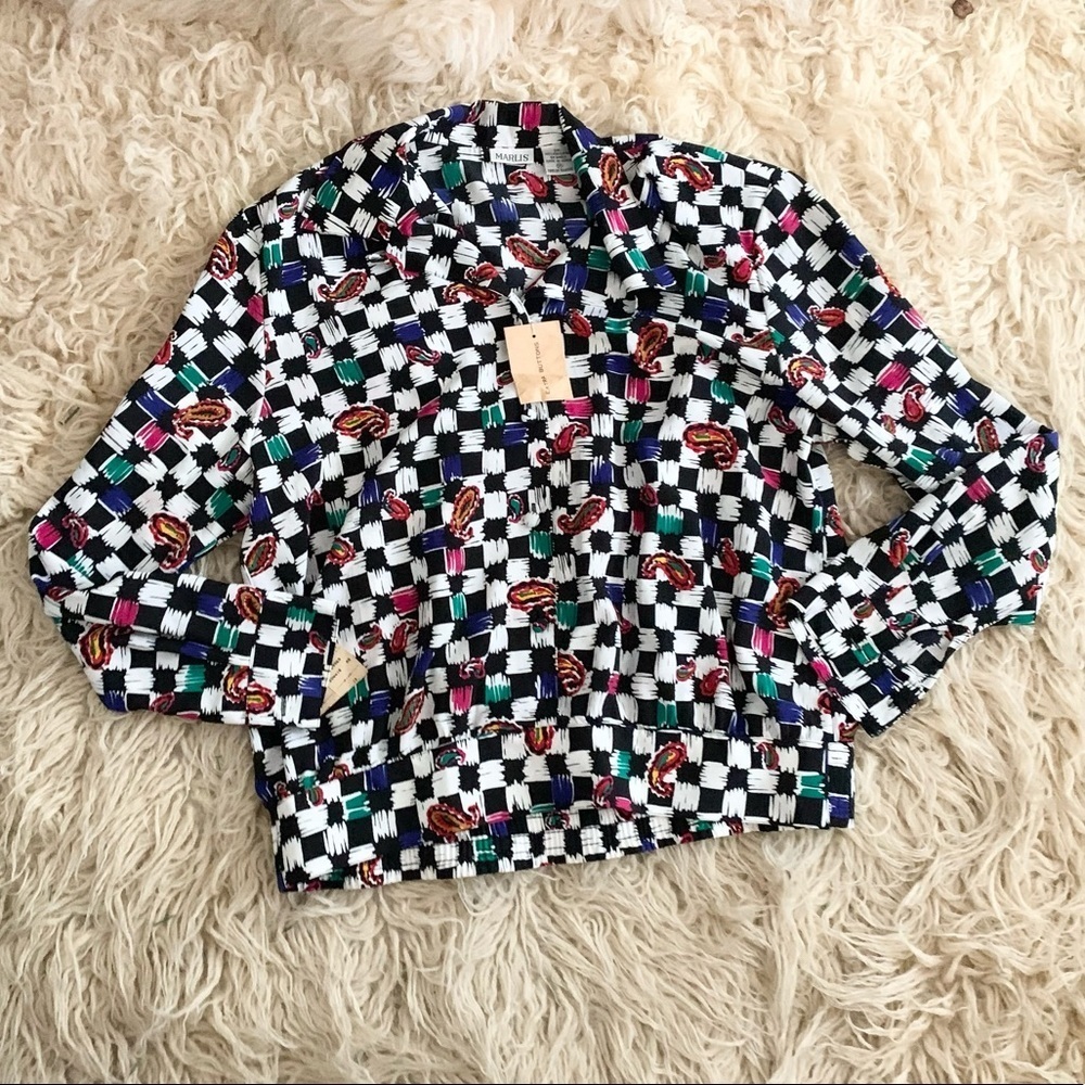 Marlis | Vintage Multicolored Blouse New With Tags Size 12 - Picture 13 of 16